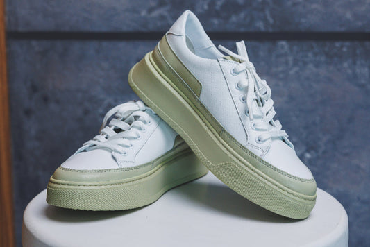 Biostep – Women’s Leather Sneakers | Minimalist Comfort | White-Green Casual Wear